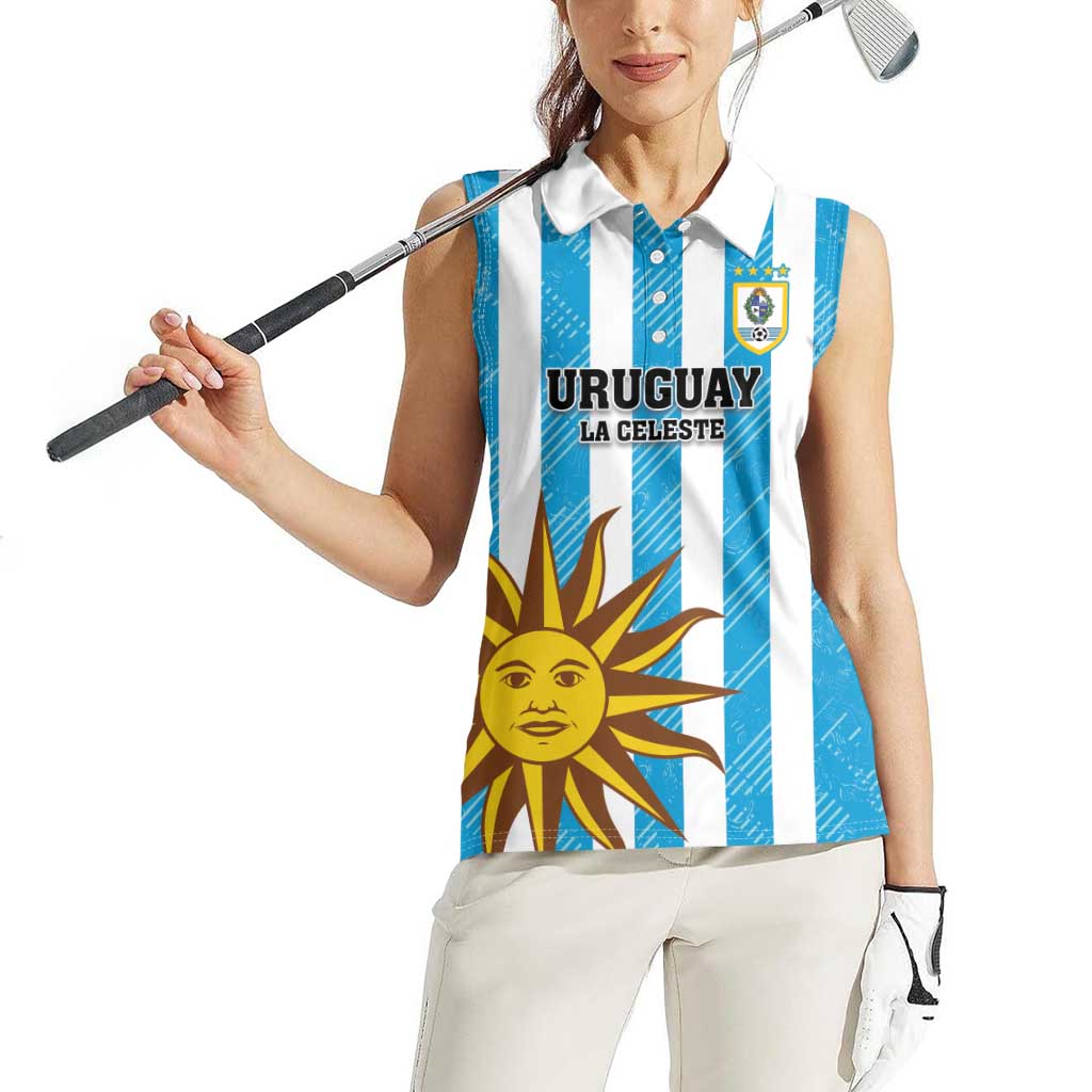 Custom Uruguay Football Women Sleeveless Polo Shirt Sol De May - Wonder Print Shop