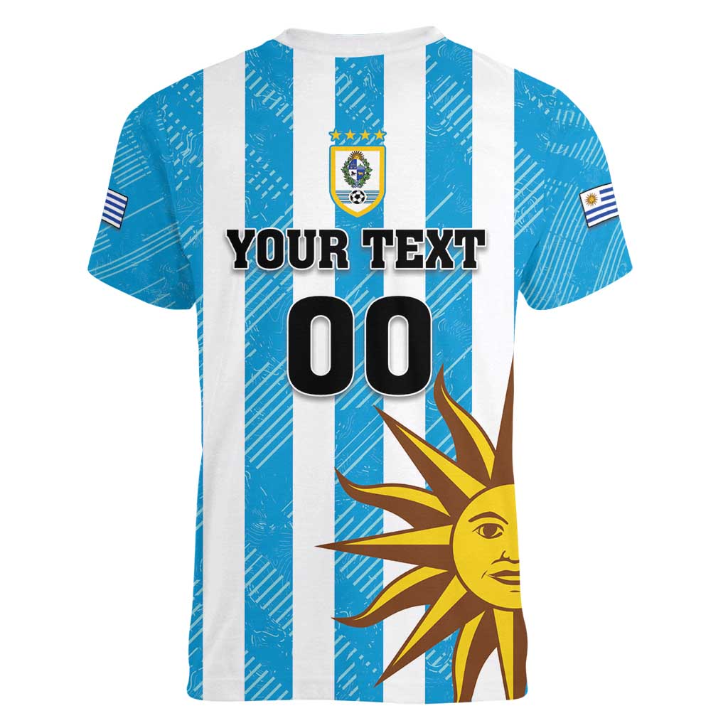 Custom Uruguay Football Women V-Neck T-Shirt Sol De May - Wonder Print Shop