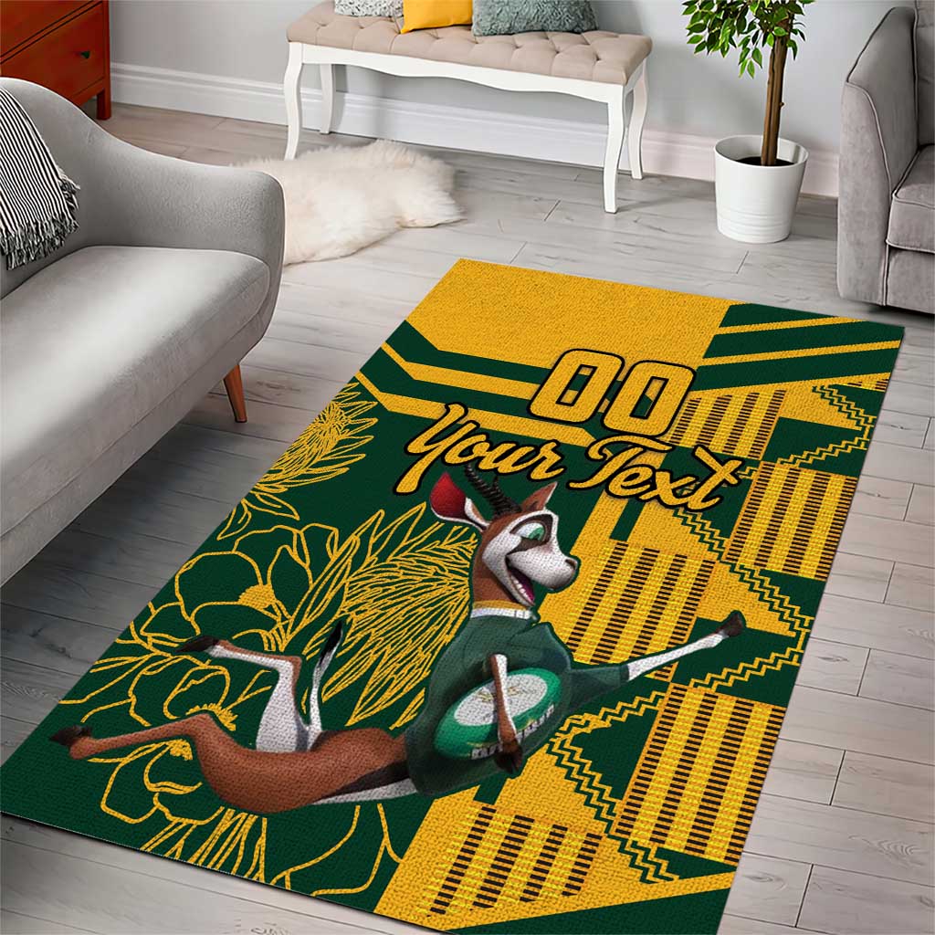 Custom South Africa Rugby Area Rug Springboks With Protea Cynaroides - Wonder Print Shop