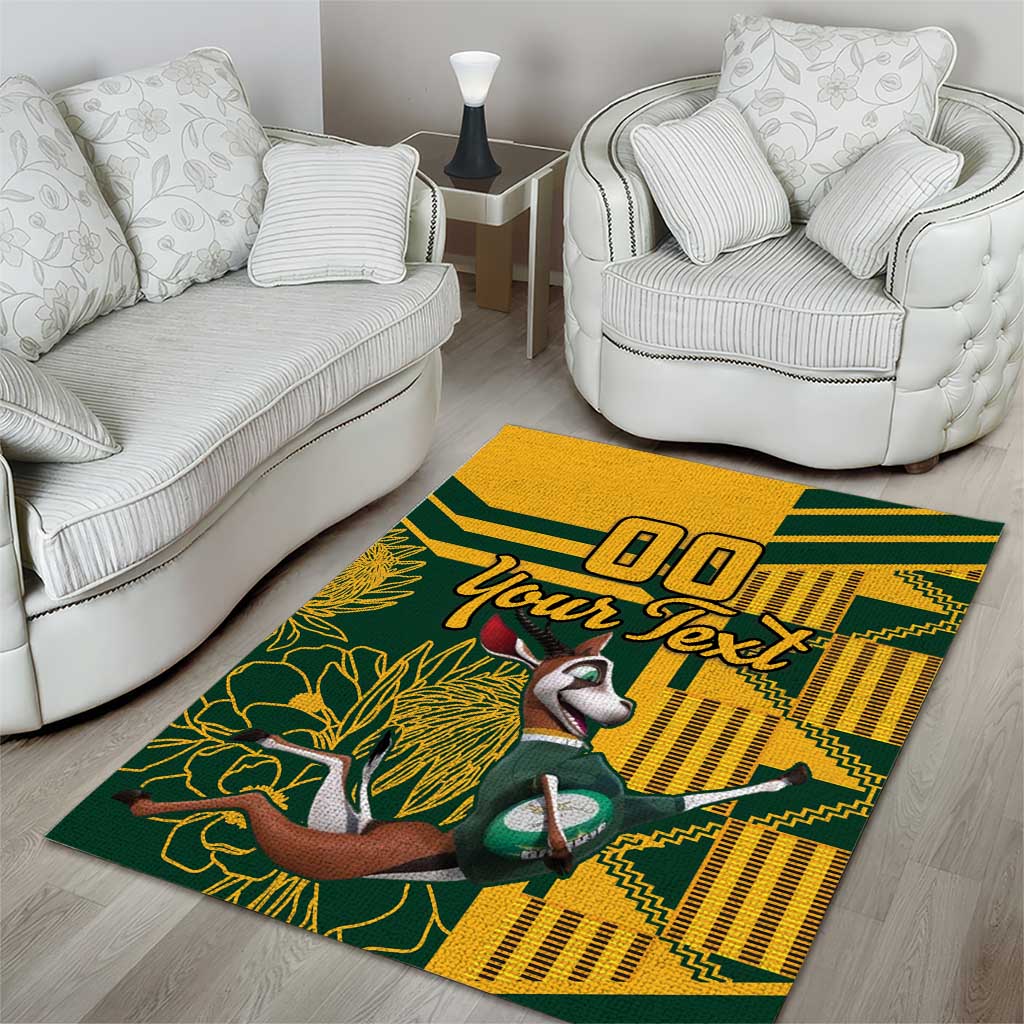 Custom South Africa Rugby Area Rug Springboks With Protea Cynaroides - Wonder Print Shop