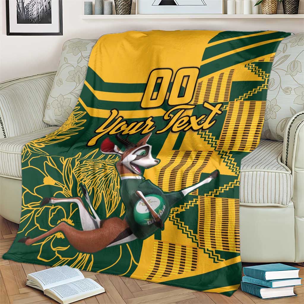 Custom South Africa Rugby Blanket Springboks With Protea Cynaroides