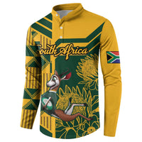 Custom South Africa Rugby Button Sweatshirt Springboks With Protea Cynaroides - Wonder Print Shop