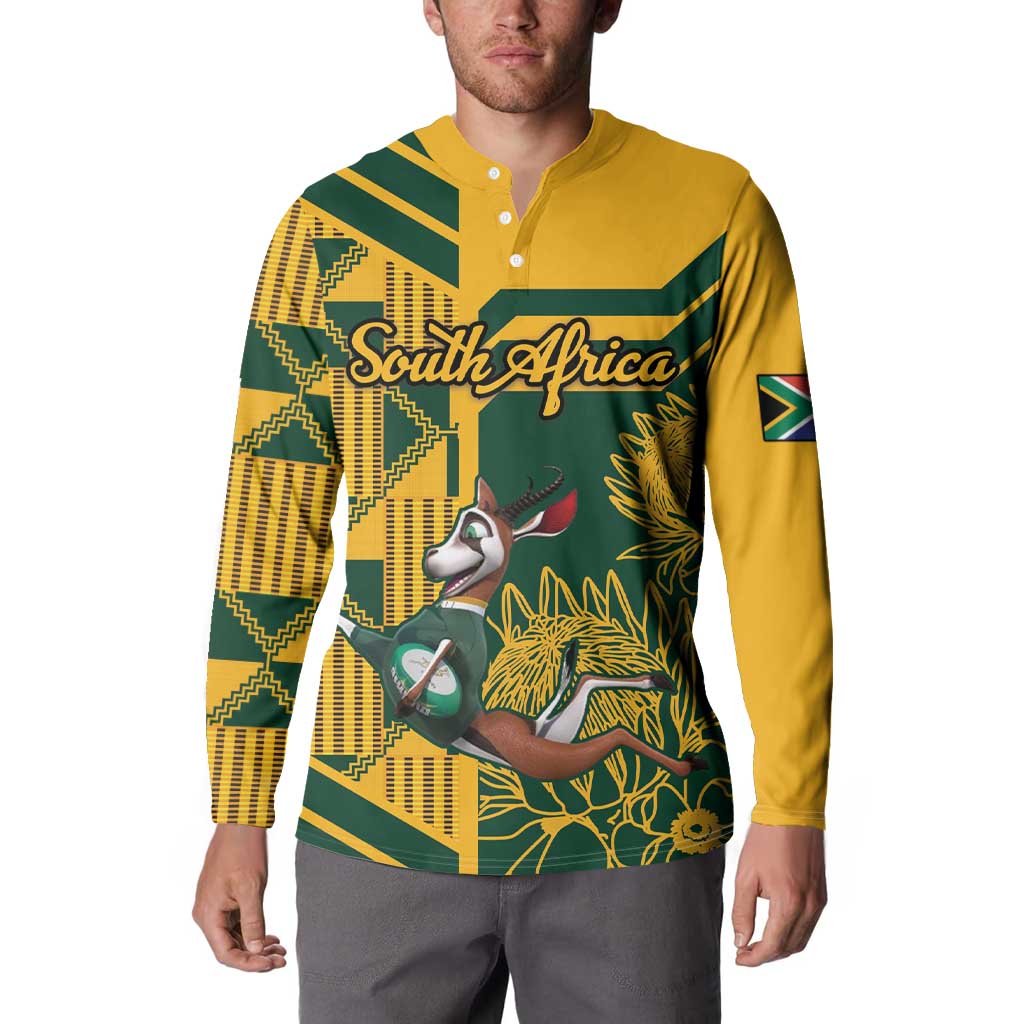 Custom South Africa Rugby Button Sweatshirt Springboks With Protea Cynaroides - Wonder Print Shop