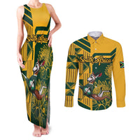 Custom South Africa Rugby Couples Matching Tank Maxi Dress and Long Sleeve Button Shirt Springboks With Protea Cynaroides - Wonder Print Shop