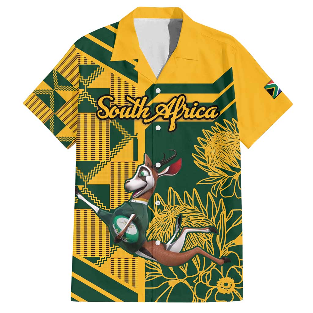 Custom South Africa Rugby Family Matching Long Sleeve Bodycon Dress and Hawaiian Shirt Springboks With Protea Cynaroides - Wonder Print Shop