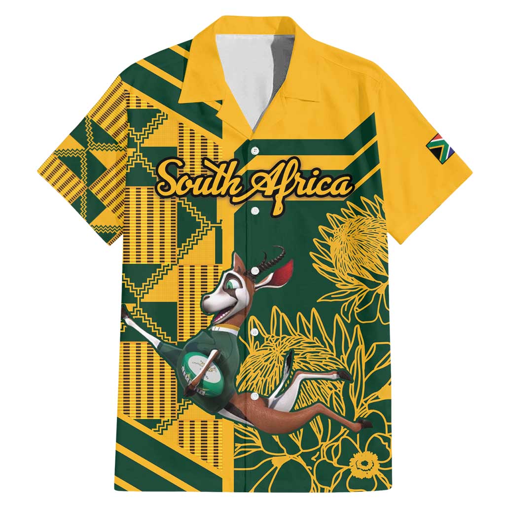 Custom South Africa Rugby Family Matching Mermaid Dress and Hawaiian Shirt Springboks With Protea Cynaroides - Wonder Print Shop