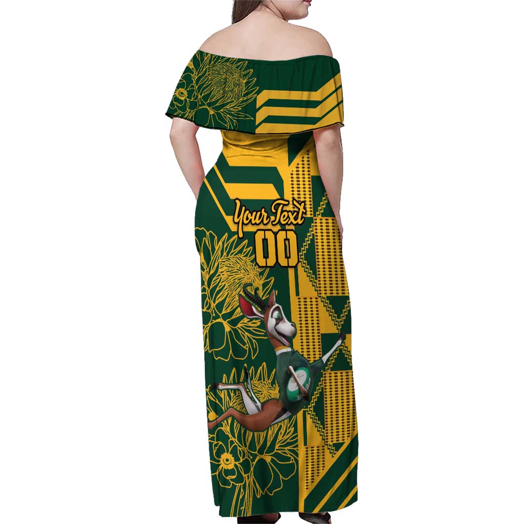 Custom South Africa Rugby Family Matching Off Shoulder Maxi Dress and Hawaiian Shirt Springboks With Protea Cynaroides - Wonder Print Shop