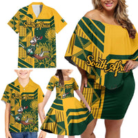 Custom South Africa Rugby Family Matching Off Shoulder Short Dress and Hawaiian Shirt Springboks With Protea Cynaroides - Wonder Print Shop