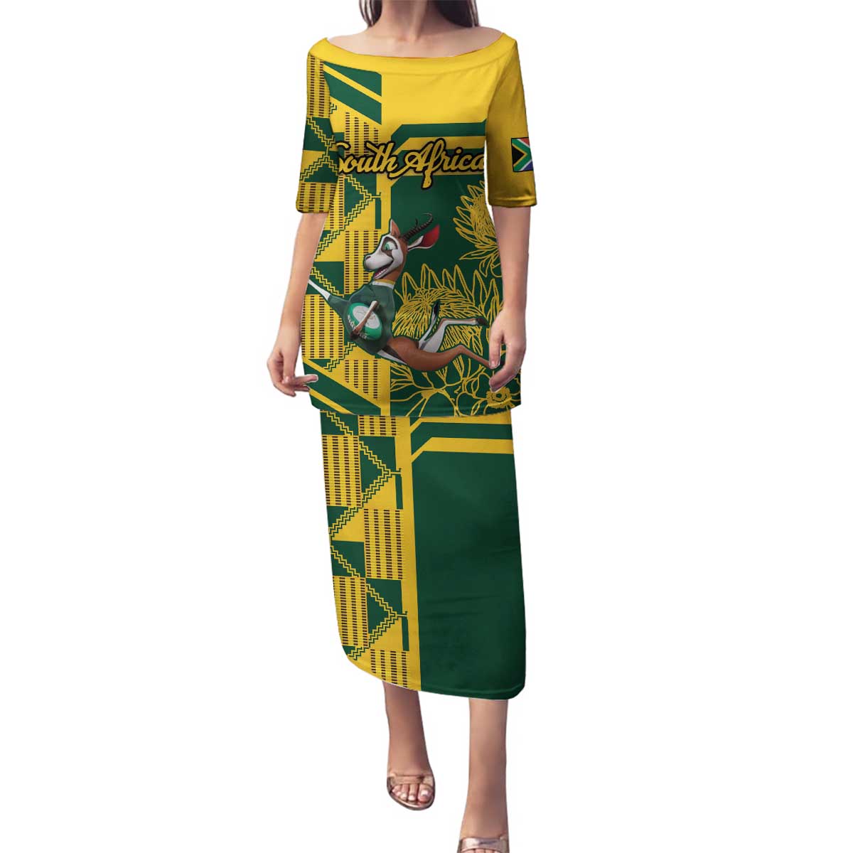 Custom South Africa Rugby Family Matching Puletasi and Hawaiian Shirt Springboks With Protea Cynaroides - Wonder Print Shop