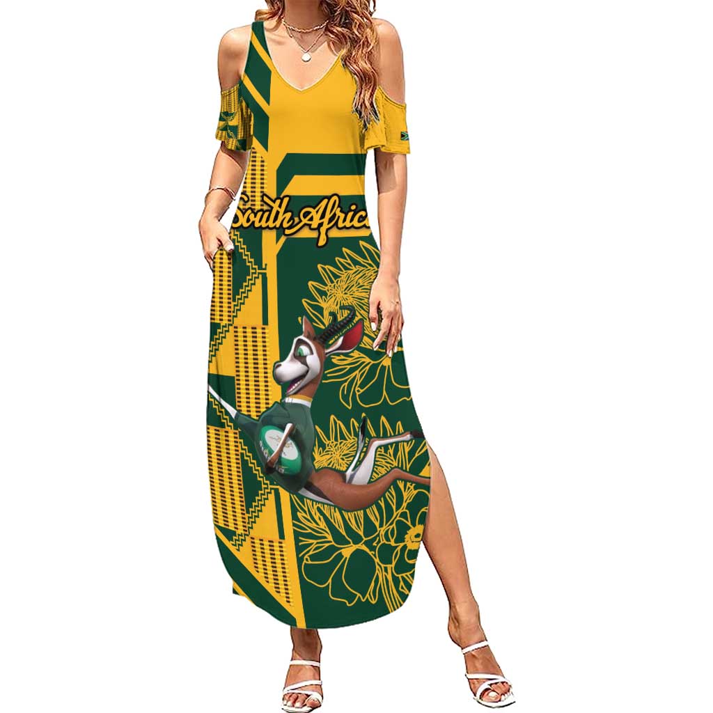Custom South Africa Rugby Family Matching Summer Maxi Dress and Hawaiian Shirt Springboks With Protea Cynaroides - Wonder Print Shop