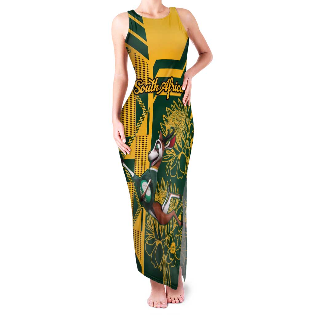 Custom South Africa Rugby Family Matching Tank Maxi Dress and Hawaiian Shirt Springboks With Protea Cynaroides - Wonder Print Shop