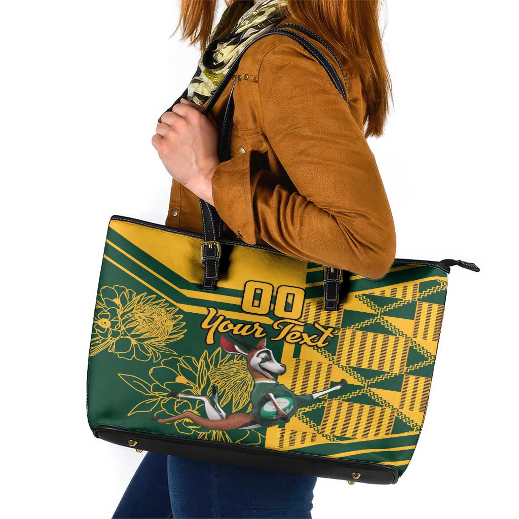 Custom South Africa Rugby Leather Tote Bag Springboks With Protea Cynaroides - Wonder Print Shop