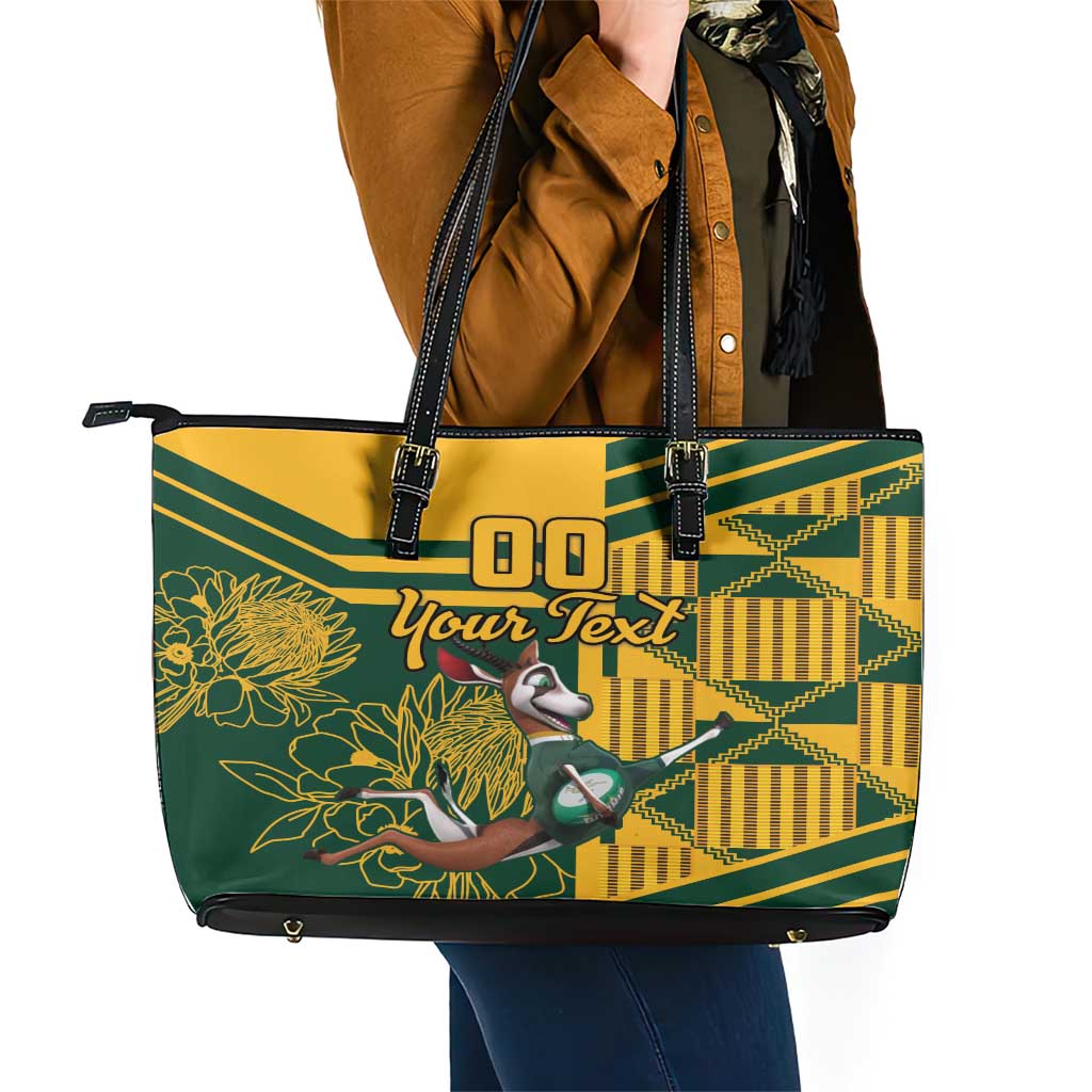 Custom South Africa Rugby Leather Tote Bag Springboks With Protea Cynaroides - Wonder Print Shop