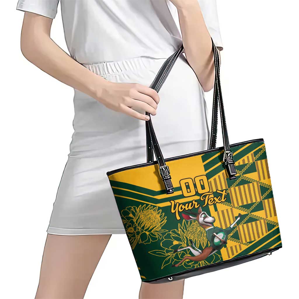 Custom South Africa Rugby Leather Tote Bag Springboks With Protea Cynaroides - Wonder Print Shop