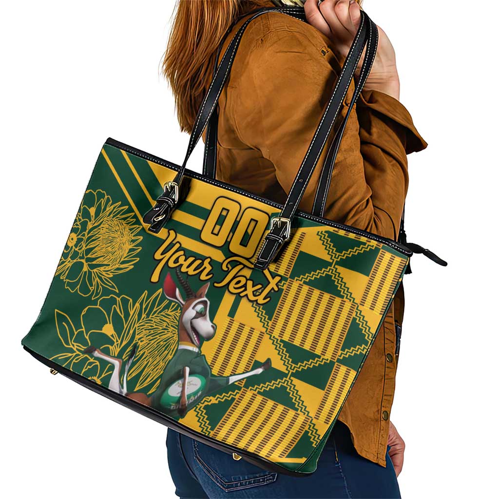 Custom South Africa Rugby Leather Tote Bag Springboks With Protea Cynaroides - Wonder Print Shop