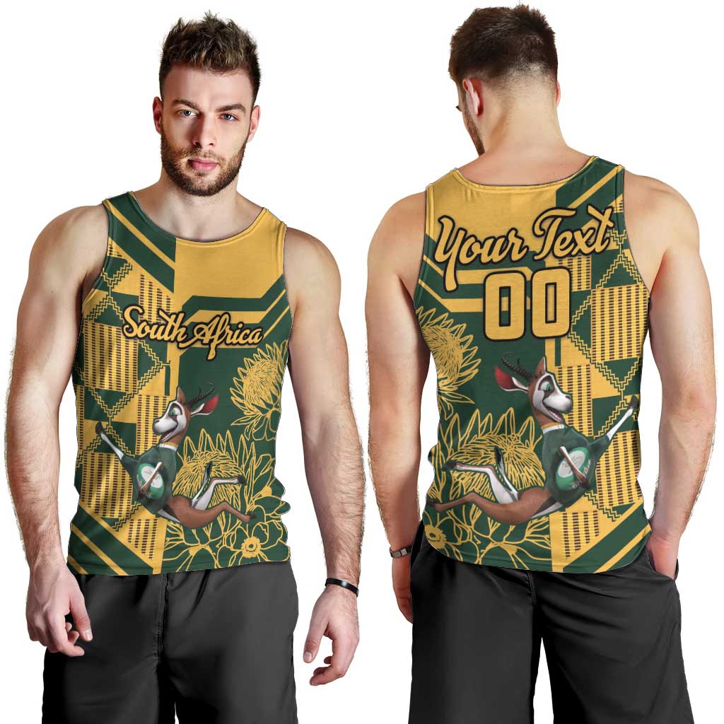 Custom South Africa Rugby Men Tank Top Springboks With Protea Cynaroides - Wonder Print Shop