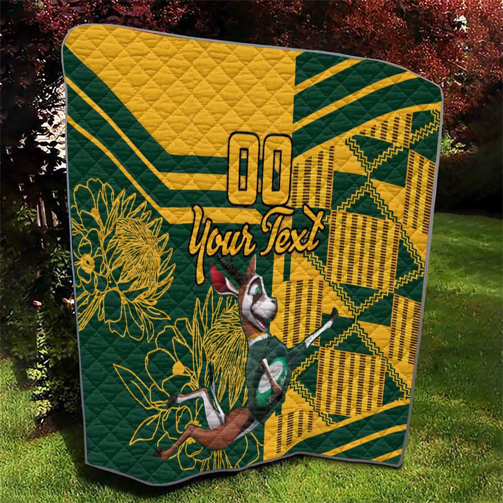Custom South Africa Rugby Quilt Springboks With Protea Cynaroides - Wonder Print Shop