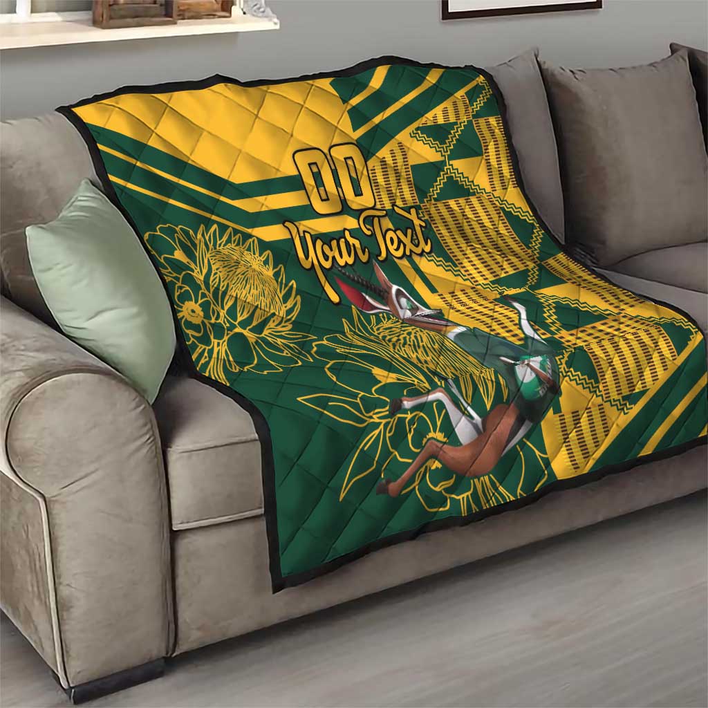 Custom South Africa Rugby Quilt Springboks With Protea Cynaroides - Wonder Print Shop