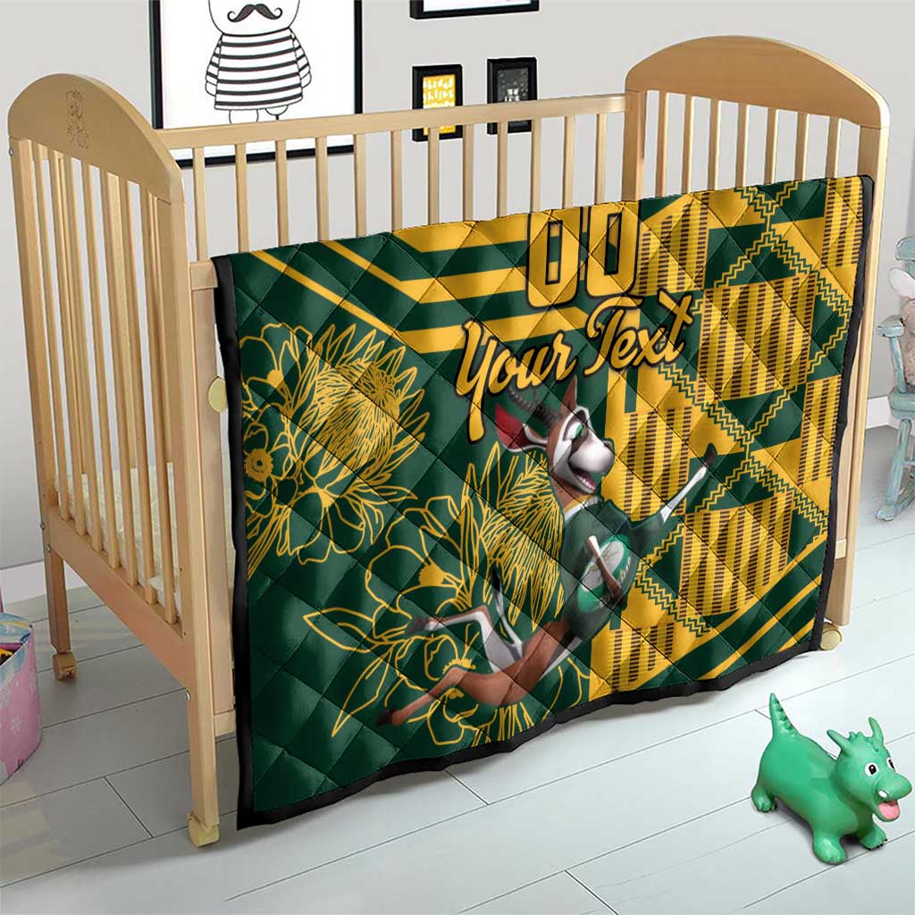 Custom South Africa Rugby Quilt Springboks With Protea Cynaroides - Wonder Print Shop