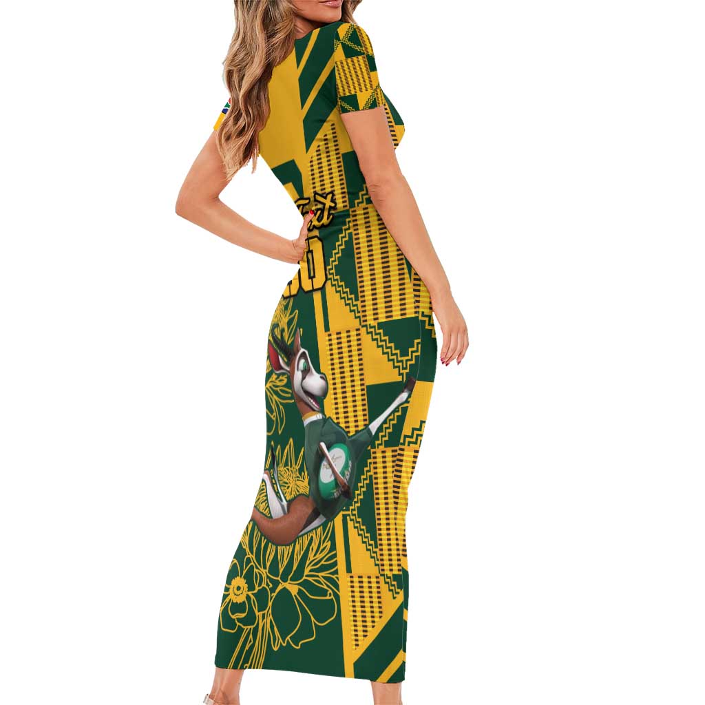 Custom South Africa Rugby Short Sleeve Bodycon Dress Springboks With Protea Cynaroides - Wonder Print Shop