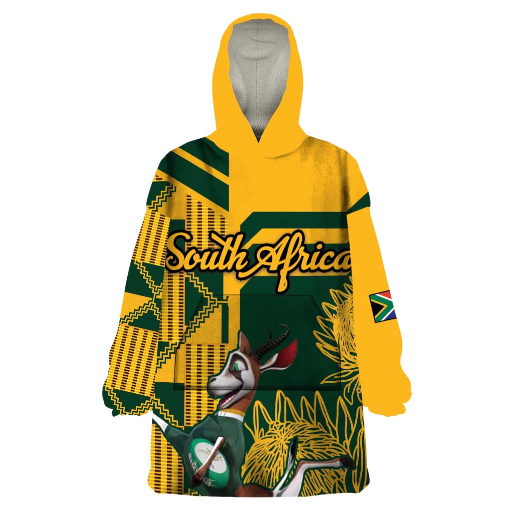 Custom South Africa Rugby Wearable Blanket Hoodie Springboks With Protea Cynaroides - Wonder Print Shop