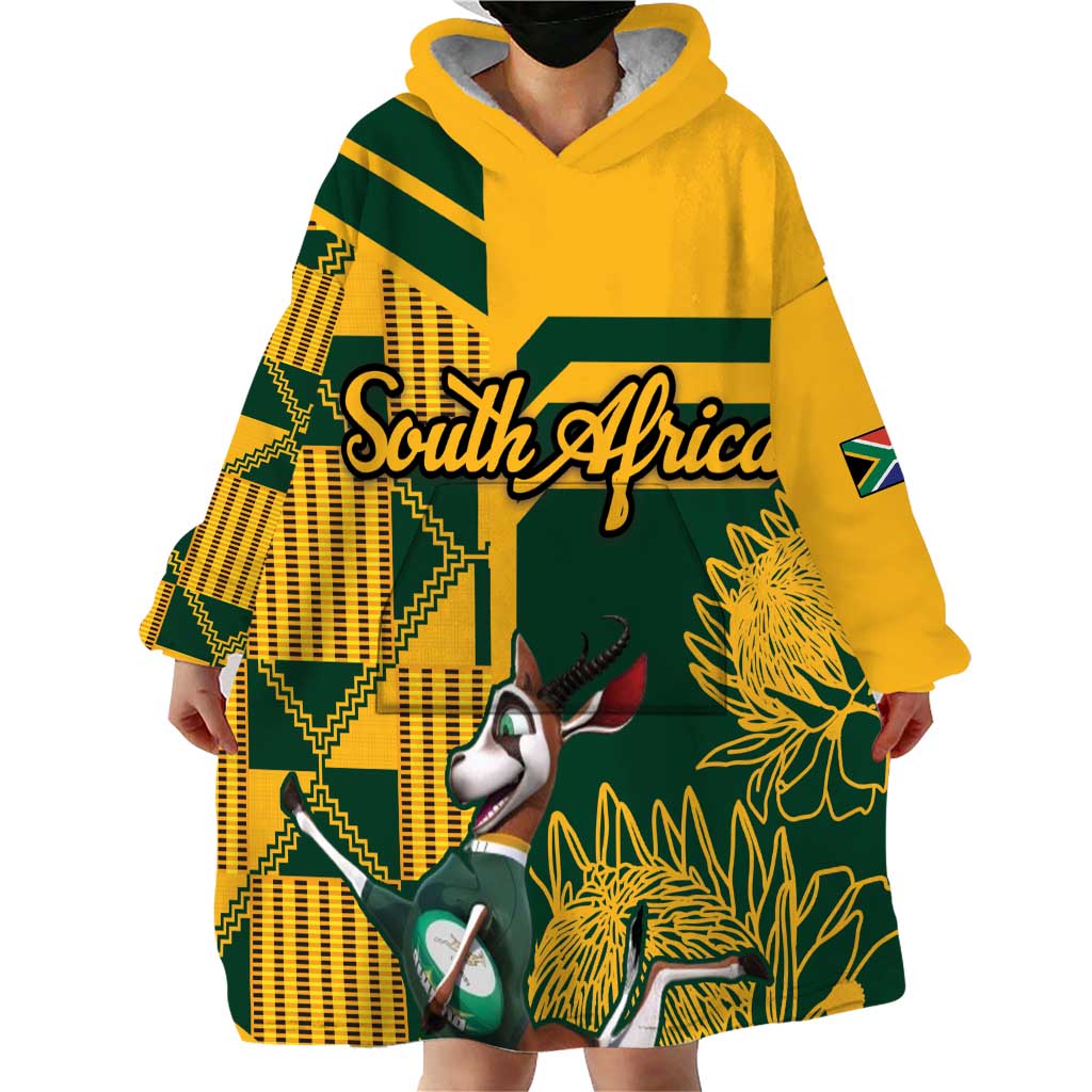 Custom South Africa Rugby Wearable Blanket Hoodie Springboks With Protea Cynaroides - Wonder Print Shop