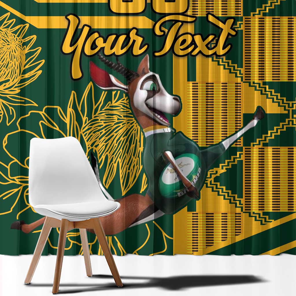 Custom South Africa Rugby Window Curtain Springboks With Protea Cynaroides - Wonder Print Shop
