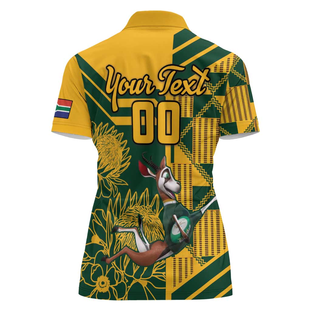 Custom South Africa Rugby Women Polo Shirt Springboks With Protea Cynaroides - Wonder Print Shop