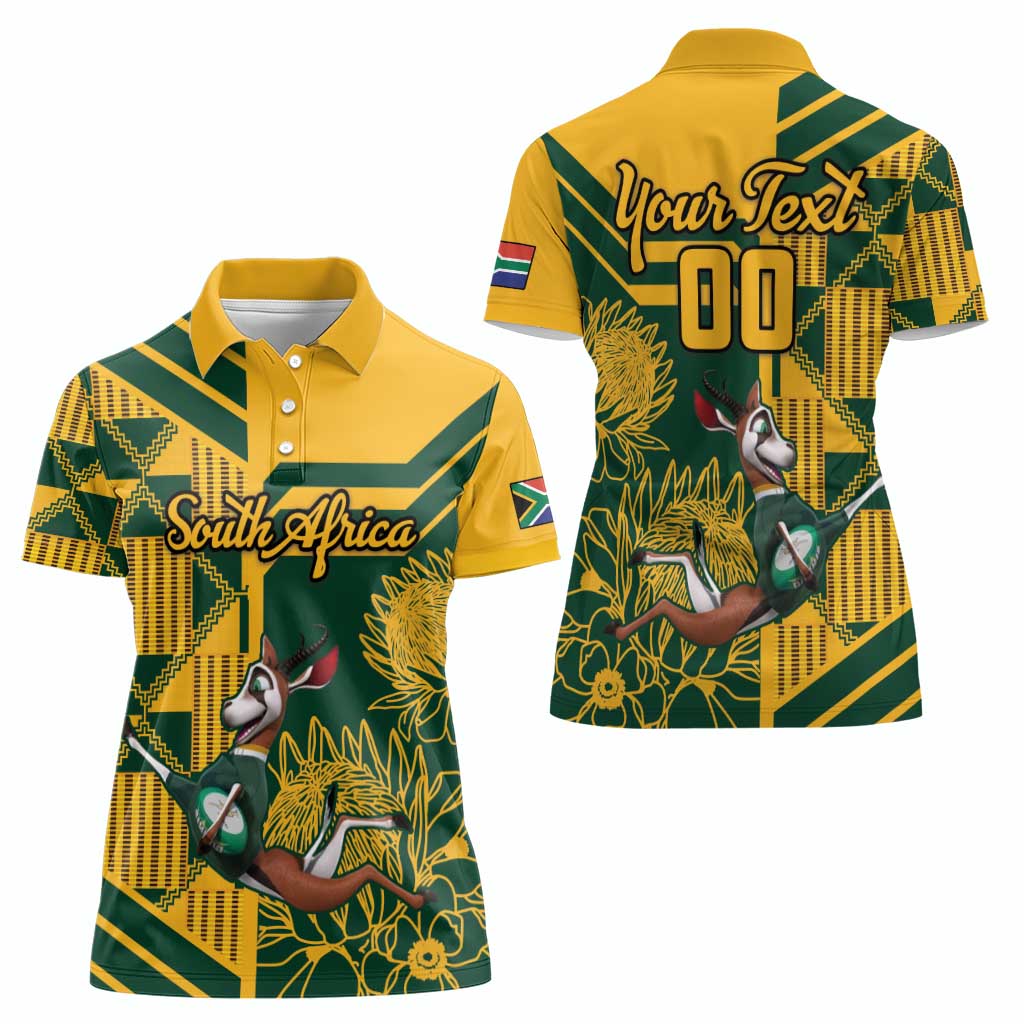 Custom South Africa Rugby Women Polo Shirt Springboks With Protea Cynaroides - Wonder Print Shop
