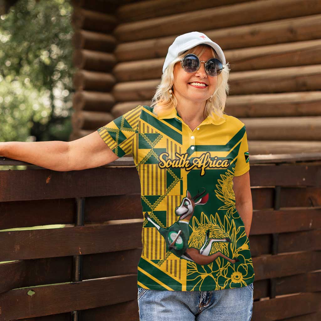 Custom South Africa Rugby Women Polo Shirt Springboks With Protea Cynaroides - Wonder Print Shop