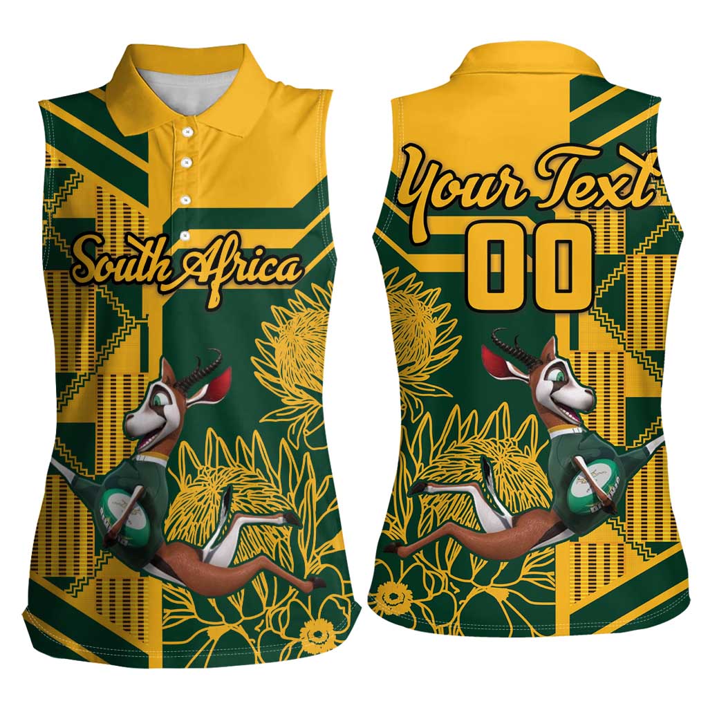 Custom South Africa Rugby Women Sleeveless Polo Shirt Springboks With Protea Cynaroides - Wonder Print Shop
