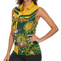 Custom South Africa Rugby Women Sleeveless Polo Shirt Springboks With Protea Cynaroides - Wonder Print Shop