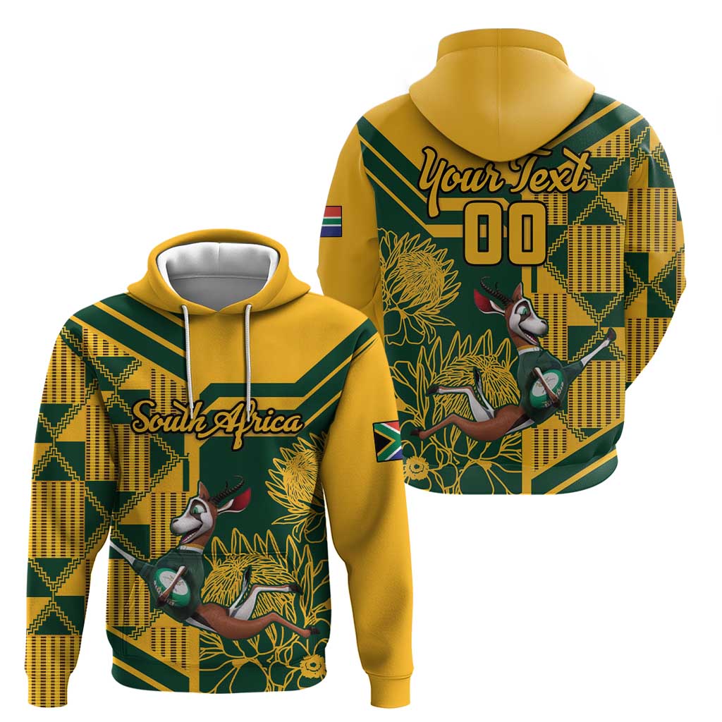 Custom South Africa Rugby Zip Hoodie Springboks With Protea Cynaroides - Wonder Print Shop