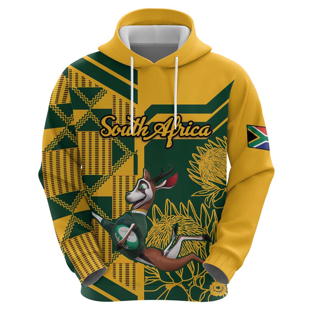 Custom South Africa Rugby Zip Hoodie Springboks With Protea Cynaroides - Wonder Print Shop