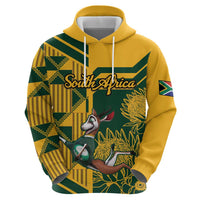 Custom South Africa Rugby Zip Hoodie Springboks With Protea Cynaroides - Wonder Print Shop