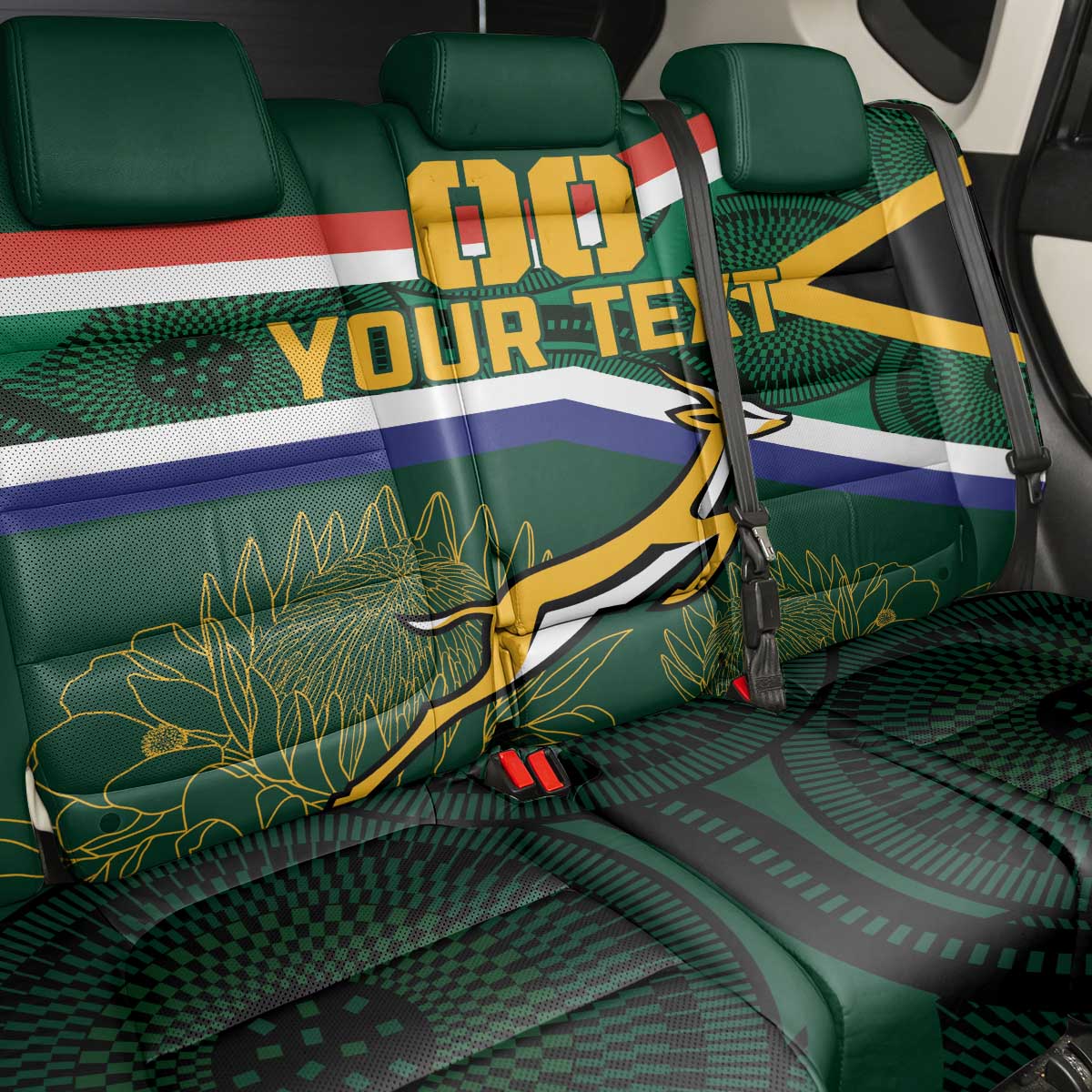 Custom South Africa Rugby Back Car Seat Cover Springboks Mascot African Pattern - Wonder Print Shop