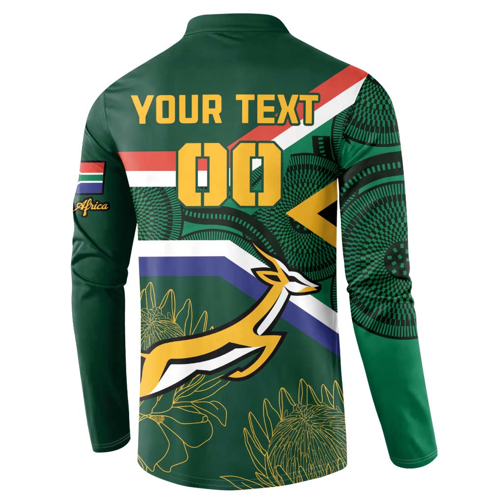 Custom South Africa Rugby Button Sweatshirt Springboks Mascot African Pattern - Wonder Print Shop