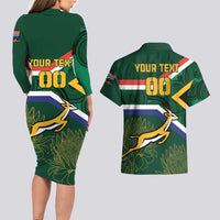 Custom South Africa Rugby Couples Matching Long Sleeve Bodycon Dress and Hawaiian Shirt Springboks Mascot African Pattern - Wonder Print Shop