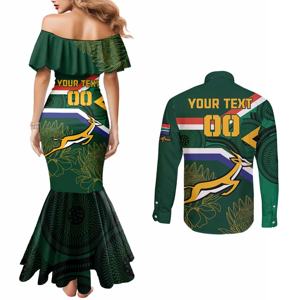 Custom South Africa Rugby Couples Matching Mermaid Dress and Long Sleeve Button Shirt Springboks Mascot African Pattern