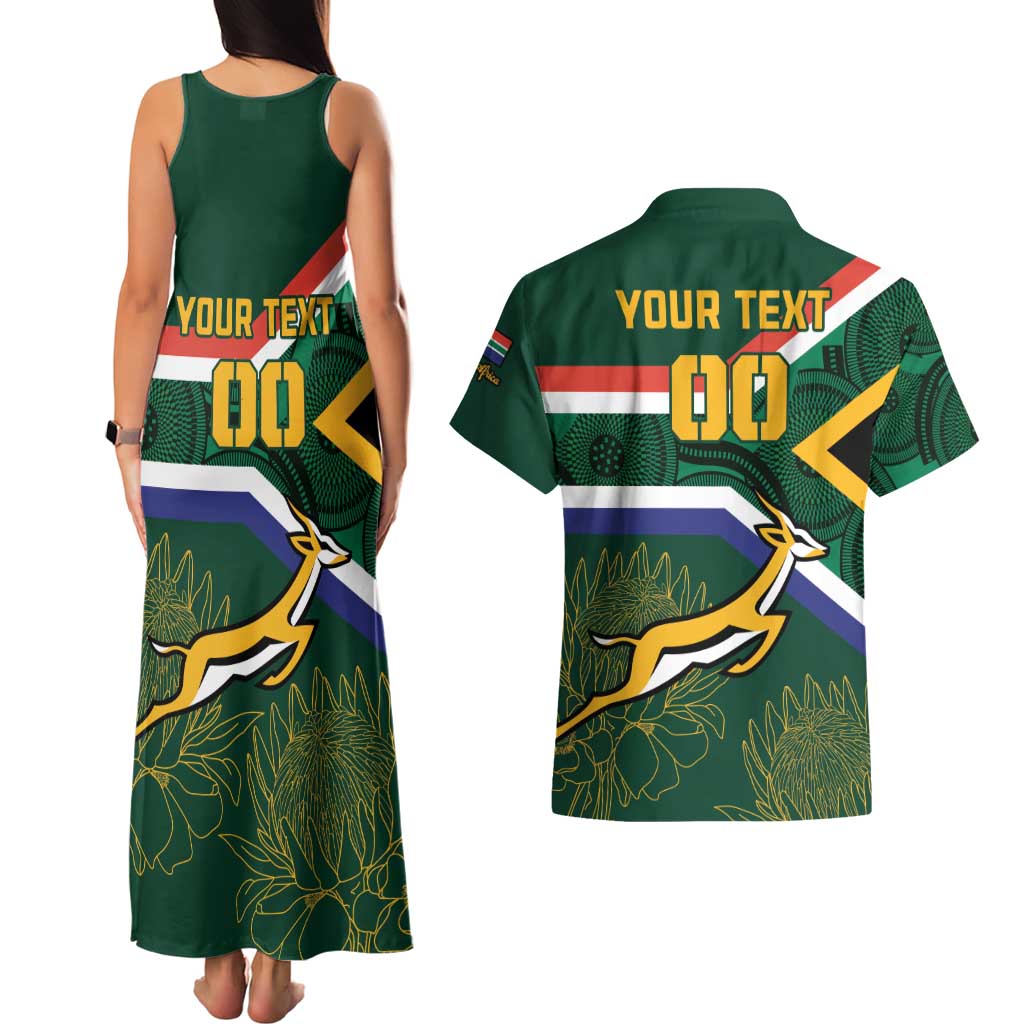 Custom South Africa Rugby Couples Matching Tank Maxi Dress and Hawaiian Shirt Springboks Mascot African Pattern - Wonder Print Shop