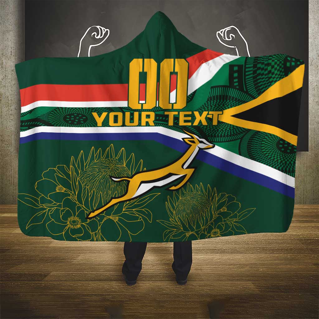 Custom South Africa Rugby Hooded Blanket Springboks Mascot African Pattern