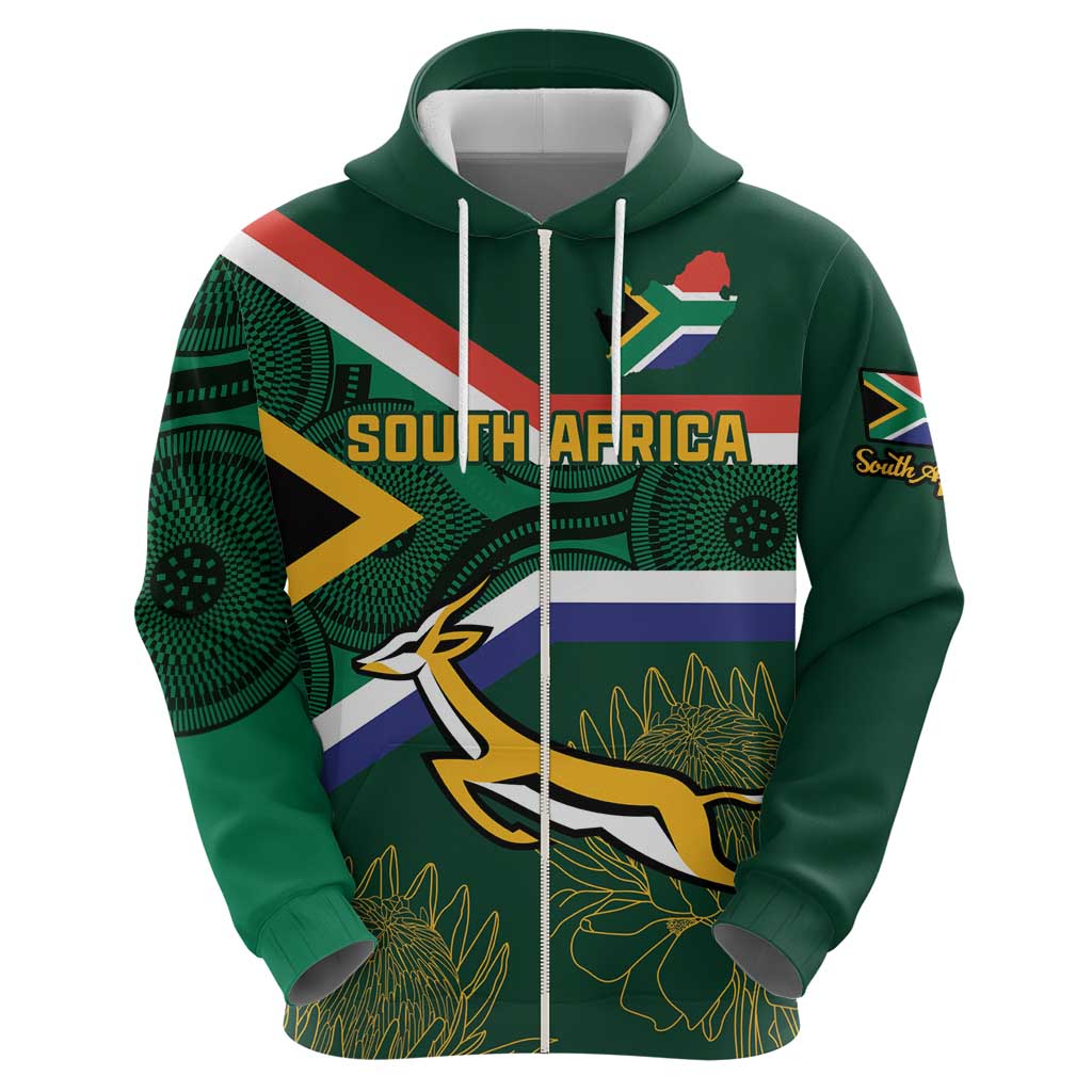 Custom South Africa Rugby Hoodie Springboks Mascot African Pattern - Wonder Print Shop