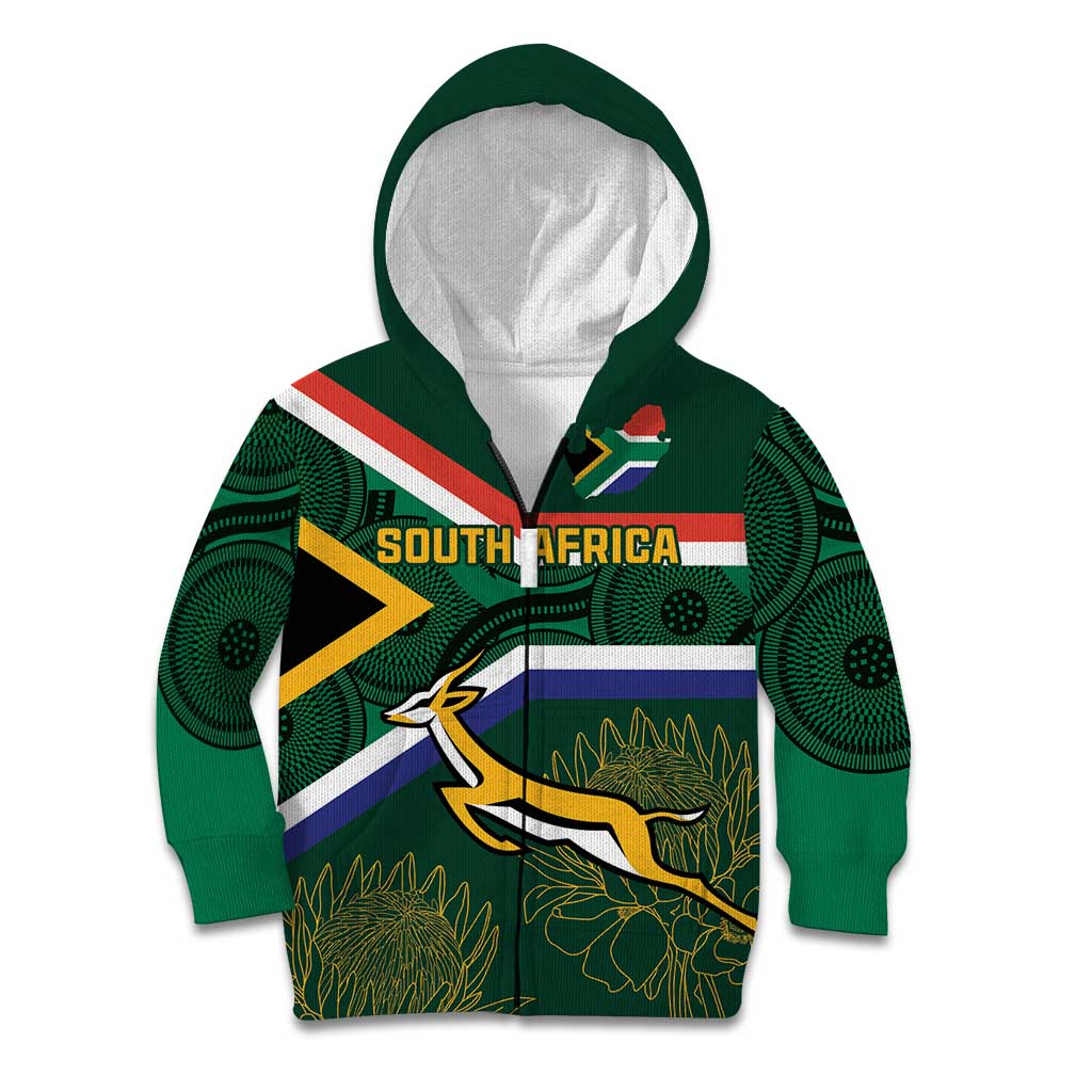 Custom South Africa Rugby Kid Hoodie Springboks Mascot African Pattern - Wonder Print Shop