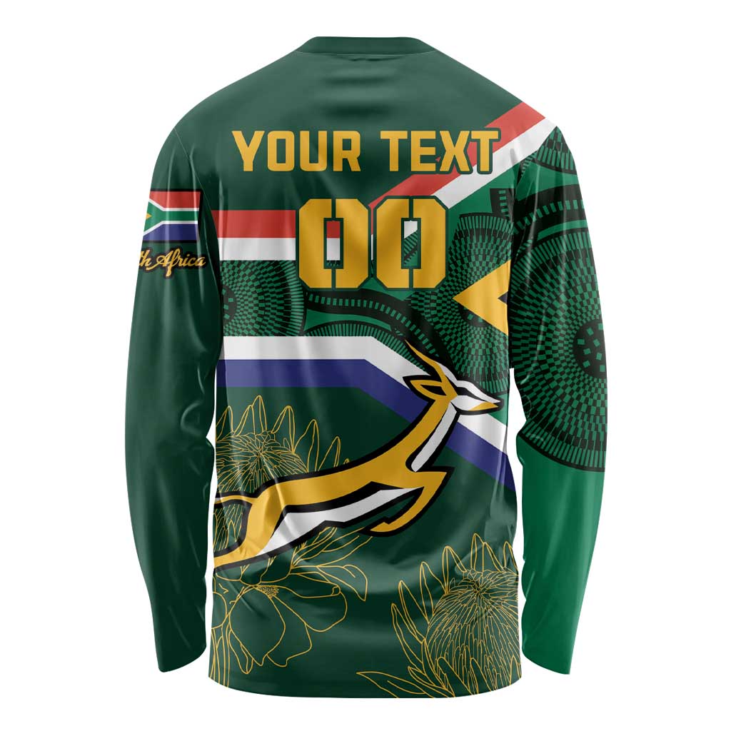 Custom South Africa Rugby Long Sleeve Shirt Springboks Mascot African Pattern - Wonder Print Shop