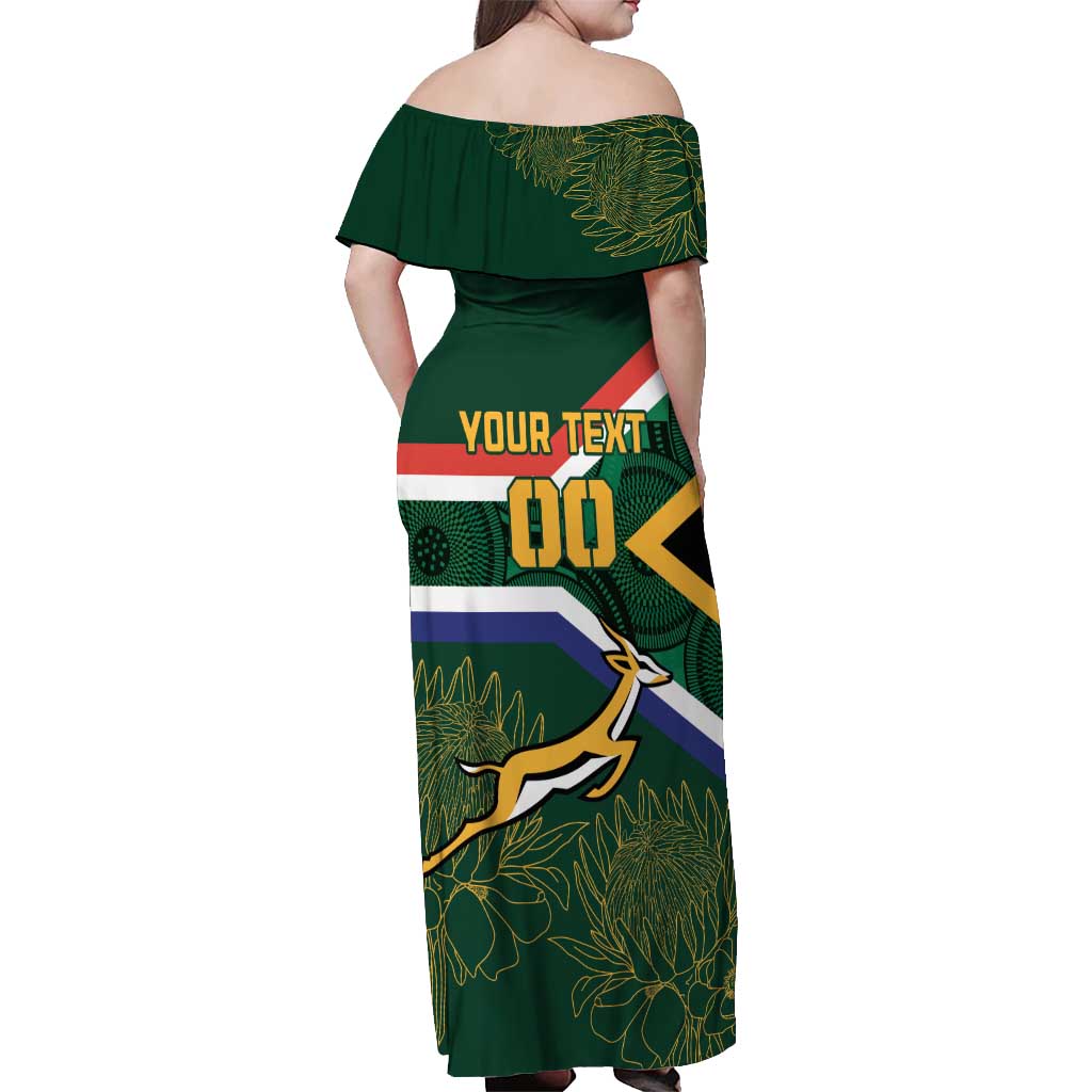 Custom South Africa Rugby Off Shoulder Maxi Dress Springboks Mascot African Pattern - Wonder Print Shop