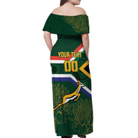 Custom South Africa Rugby Off Shoulder Maxi Dress Springboks Mascot African Pattern - Wonder Print Shop
