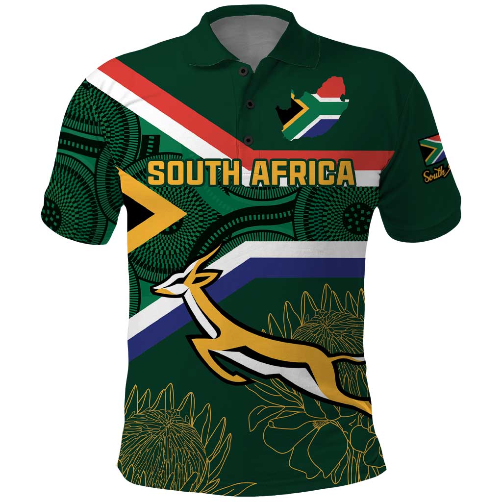 Custom South Africa Rugby Polo Shirt Springboks Mascot African Pattern Wonderprintshop