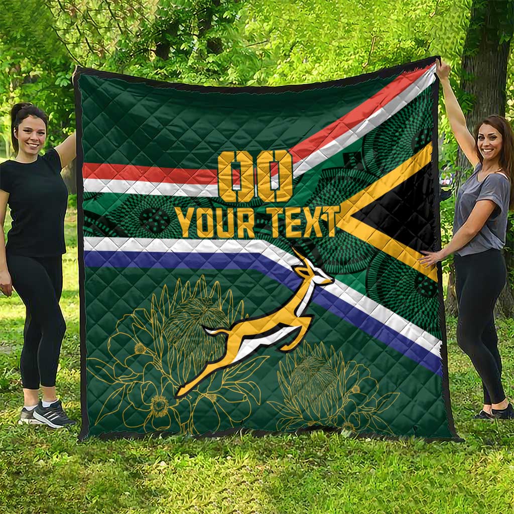 Custom South Africa Rugby Quilt Springboks Mascot African Pattern - Wonder Print Shop