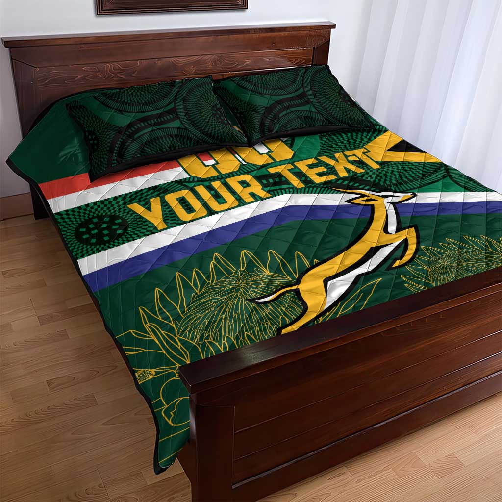 Custom South Africa Rugby Quilt Bed Set Springboks Mascot African Pattern - Wonder Print Shop