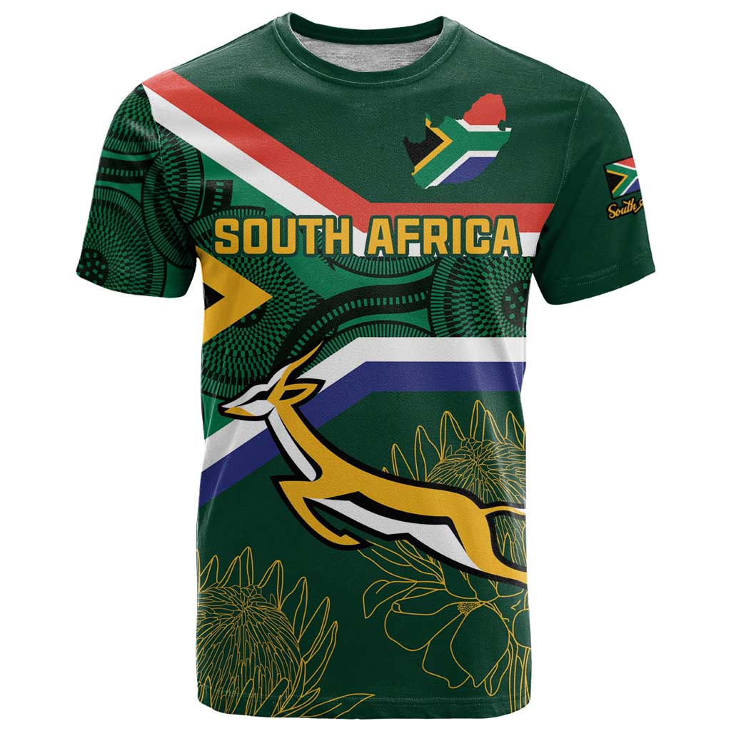 Custom South Africa Rugby T Shirt Springboks Mascot African Pattern - Wonder Print Shop